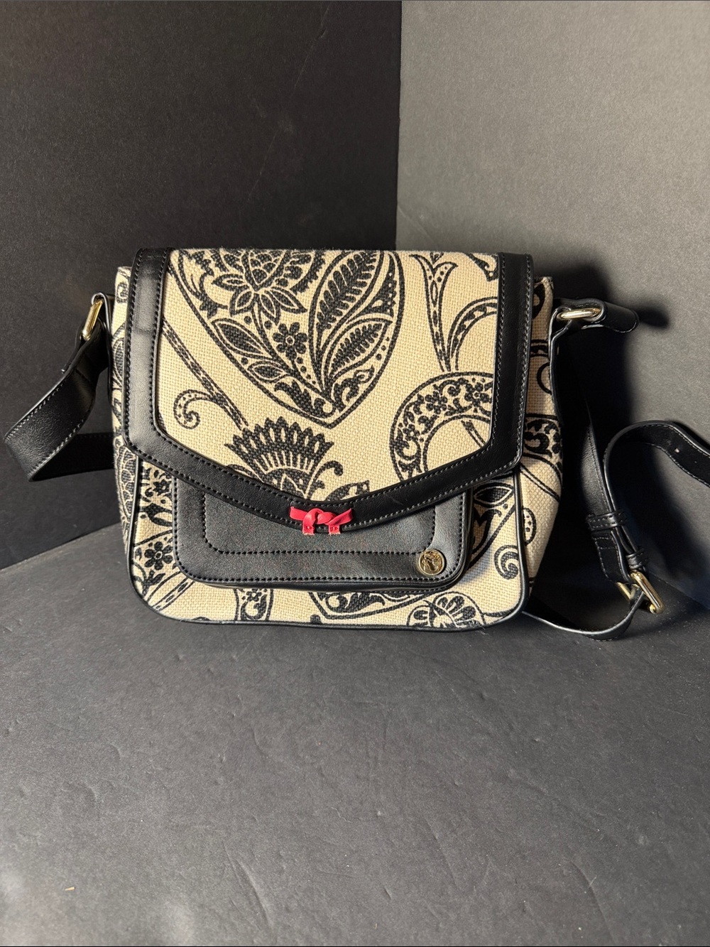 Spartina 449 Black & Cream Paisley Crossbody with Red Accent